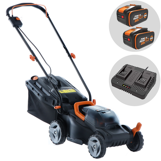 Worx WG779E.1 Battery-powered Electric Lawn Mower - 2 X 20 V 4Ah Batteries