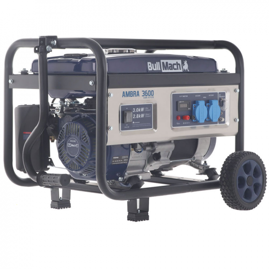 BullMach AMBRA 3600- 3 kW Wheeled Petrol Power Generator with AVR 3 kW - DC 2.8 kW Single-phase