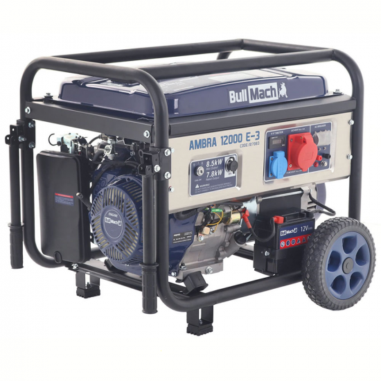 BullMach AMBRA 12000 E-3 - 8.5 kW Wheeled Petrol Power Generator with AVR - DC 7.8 kW Three-phase