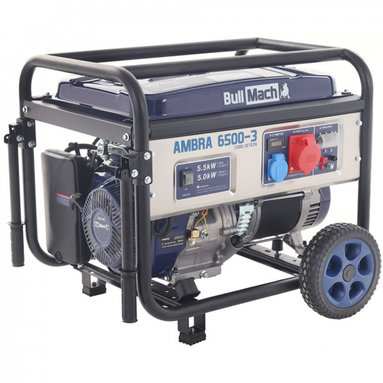 BullMach AMBRA 6500-3 - 5.5 kW Wheeled Petrol Power Generator with AVR - DC 5 kW Three-phase