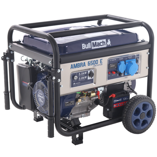 BullMach AMBRA 6500 E - 5.5 kW Wheeled Petrol Power Generator with AVR - DC 5 kW Single-phase