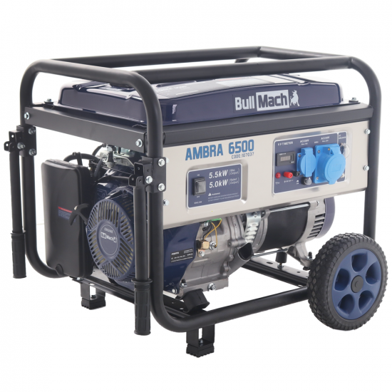 BullMach AMBRA 6500 - 5.5 kW Wheeled Petrol Power Generator with AVR - DC 5 kW Single-phase