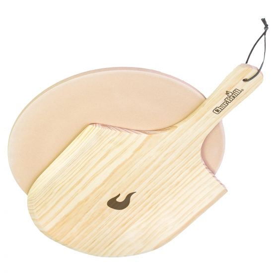 Round Wooden Peel and Pizza Stone Set