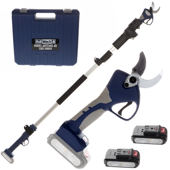 BullMach ARTEMIS 40 Electric Pruning Shears - with 1.5-2.1 m extension pole - 40mm Cutting diameter