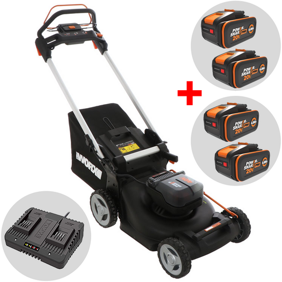 WORX NITRO WG749E Self-propelled Battery-powered Lawn Mower -  2x20V/4Ah + Free: 2x20V/4Ah batteries - 46 cm Cutting Width