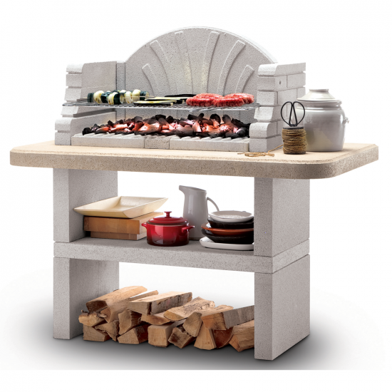 Palazzetti St. Tropez Charcoal Barbecue in Concrete  - 76x40 cm Cooking Grid