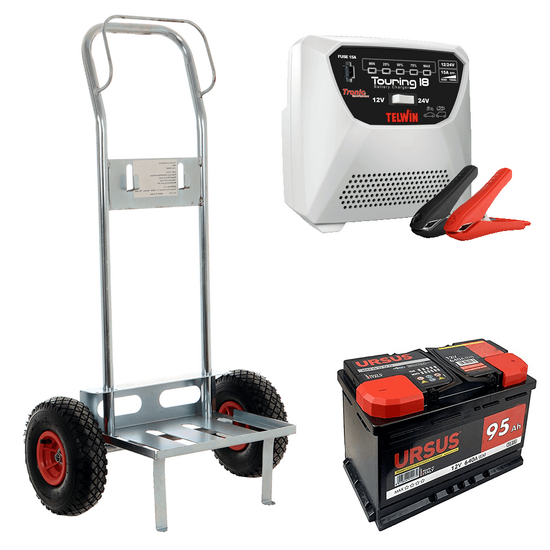 Full kit: GeoTech Battery Trolley + 95 Ah Battery + Telwin Touring 18 Battery Charger