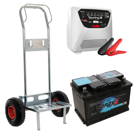 Full kit: GeoTech Battery Trolley + 50Ah Battery + Telwin Touring 18 Battery Charger