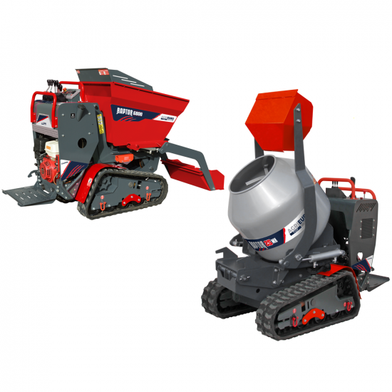 AgriEuro Top-Line RAPTOR 6800 HED Tracked Power Barrow - Honda GXe270 - with Loading Bucket + Cement Mixer