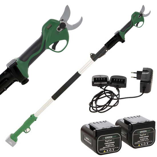 GreenBay TOPCUT 40 Electric Pruning Shears on Extension Pole - 2x 21 V 4Ah Batteries