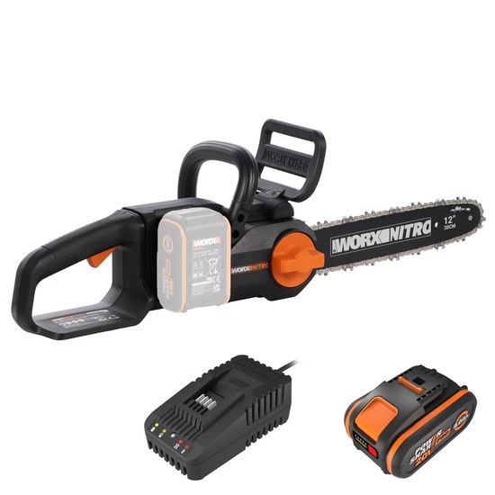 Worx Nitro WG350E - 20V/4Ah Battery-powered Electric Chainsaw - 30 cm Blade