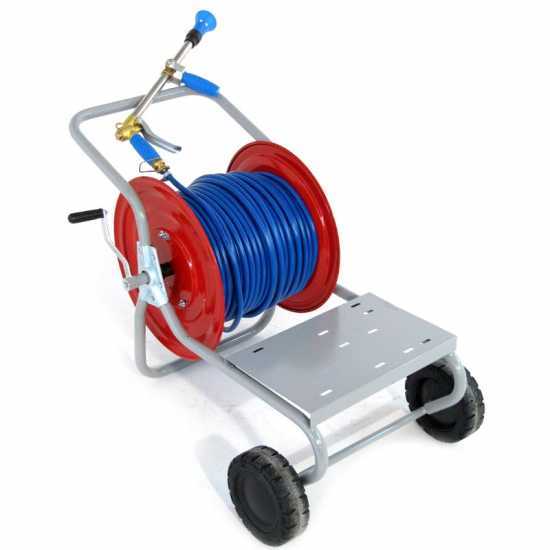 Hose reel with cart + 100 mt 40 bar hose + high pressure spray lance