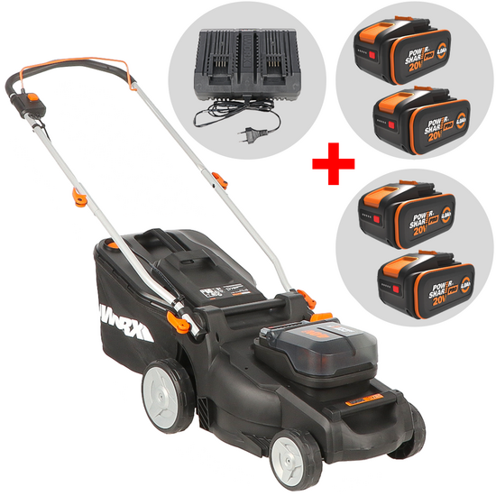 Worx Nitro WG737E - Battery-powered Lawn Mower - 2x20V/4Ah + Free: 2x20V/4Ah batteries  - 37cm Cutting Width