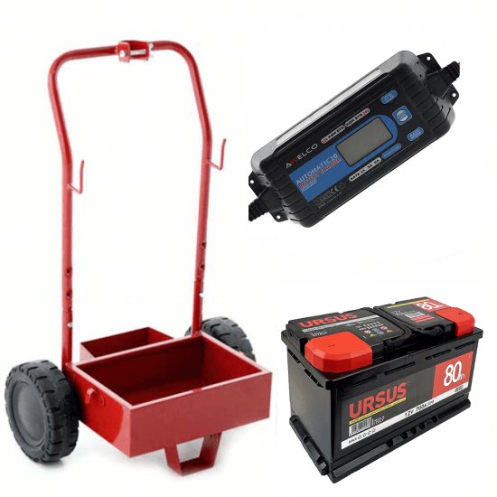 Full kit: metal trolley + 80 Ah battery + Awelco Automatic 20 battery charger