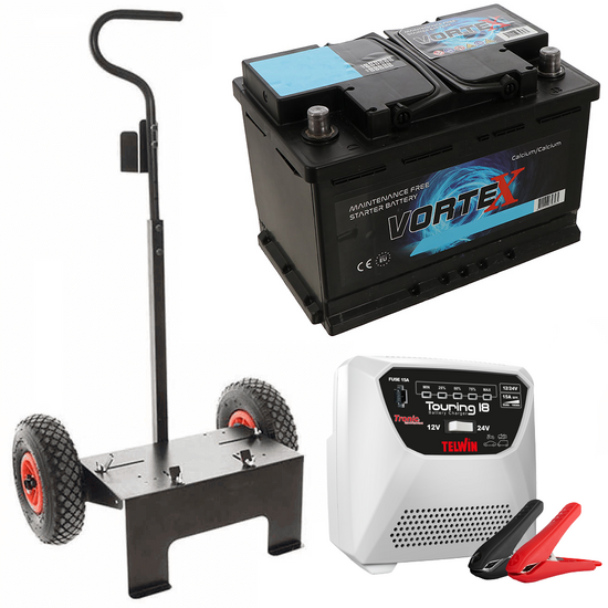 Full kit: Volpi trolley + 100 Ah battery + Telwin Touring 18 battery charger