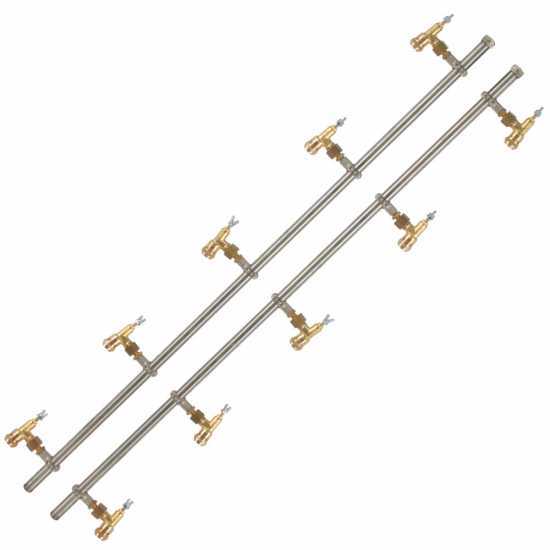 Pair of stainless steel spray booms with 5+5 brass conical nozzles