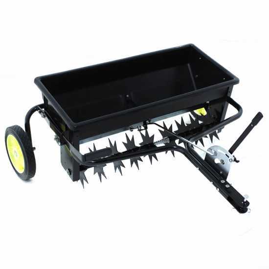 Plug aerator - fertilizer spreader - trailed seeder for ride on mower