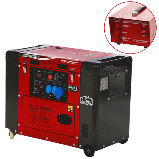 GeoTech Pro DGP8000SE - 6 kW Wheeled Silenced Diesel Power Generator with AVR - DC 5.5 kW Single-phase + ATS