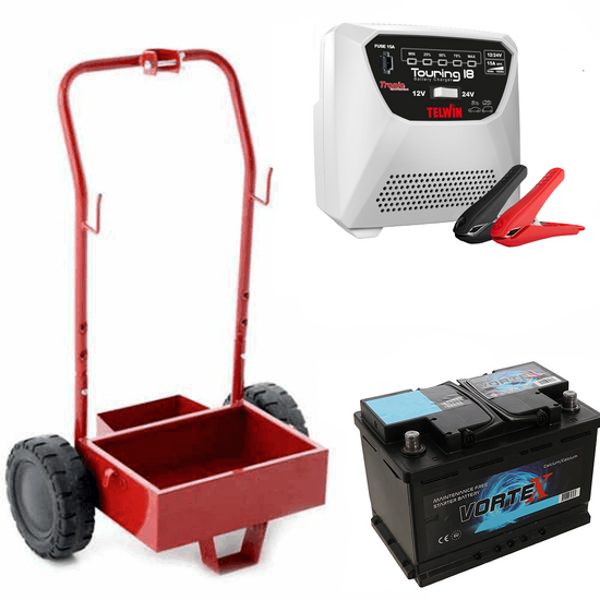 Full kit: metal trolley + 70 Ah battery + Telwin Touring 18 battery charger