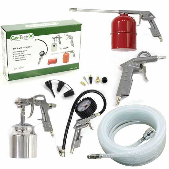 Pneumatic Tool Kit for Air Compressors - 11 Tools - Heavy-duty Straight Braided Hose - GeoTech