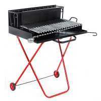 Large-sized Wood-fired Barbecue - 64x34 Grid and V Grooves for Grease Recovery - Foldable and Portable