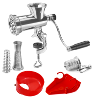 Tre Spade TC-8/3 USI INOX - Manual Meat Mincer - N.8 + Accessory Kit