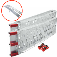 Geotech ATV-001 -  Pair of 2.26 m Folding Aluminium Loading Ramps - 650 kg Capacity - With Reinforcement Feet - For Lawn Tractors and ATVs.